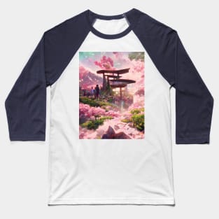 Spring Sakura City of Traditional Temple Mountain of Fuji Dreamy Japan Baseball T-Shirt